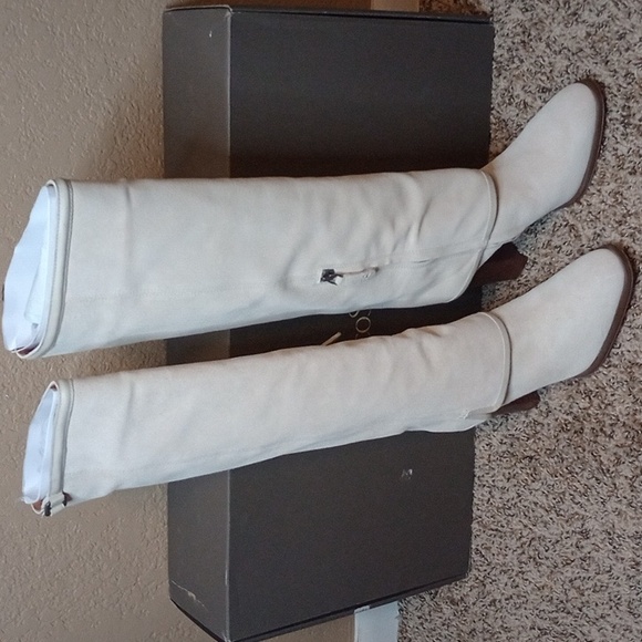 FRANCO SARTO INFORMA WEST HIGH SHAFT BOOTS ECRU WHITE SUEDE 6M - Picture 6 of 7